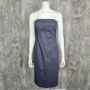 Vintage 90s Y2K Esprit Size M Dear Society Blue Denim‎ Strapless Pencil Dress